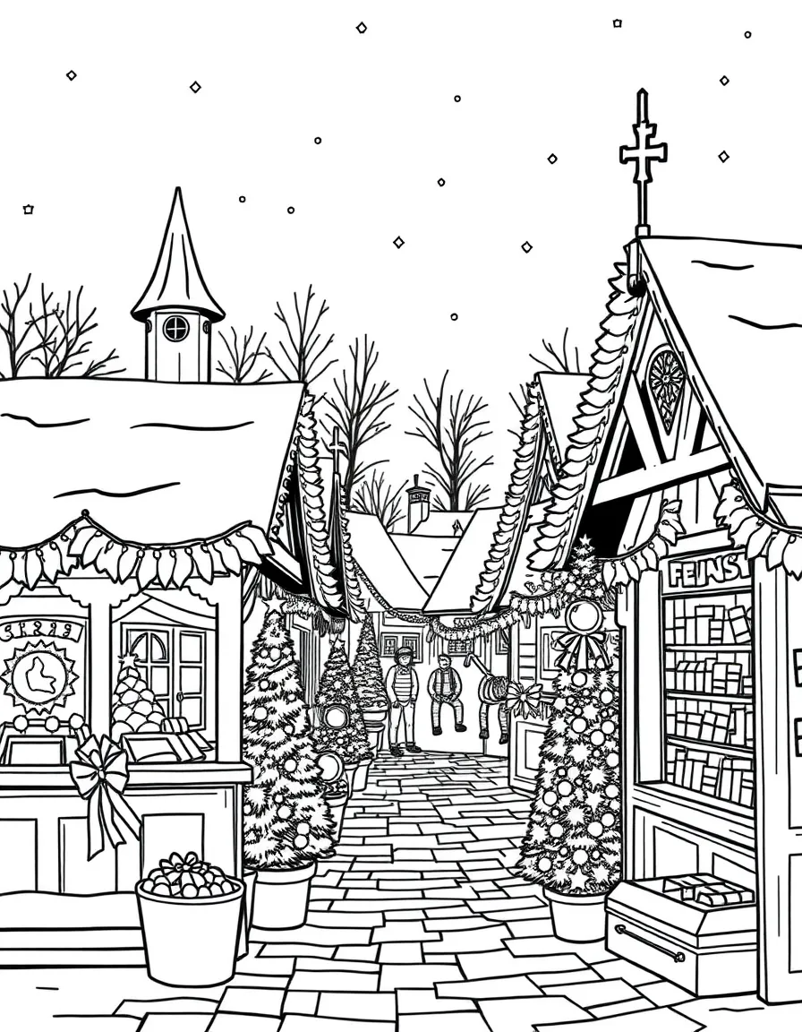 Swedish Christmas market with wooden stalls and decorations