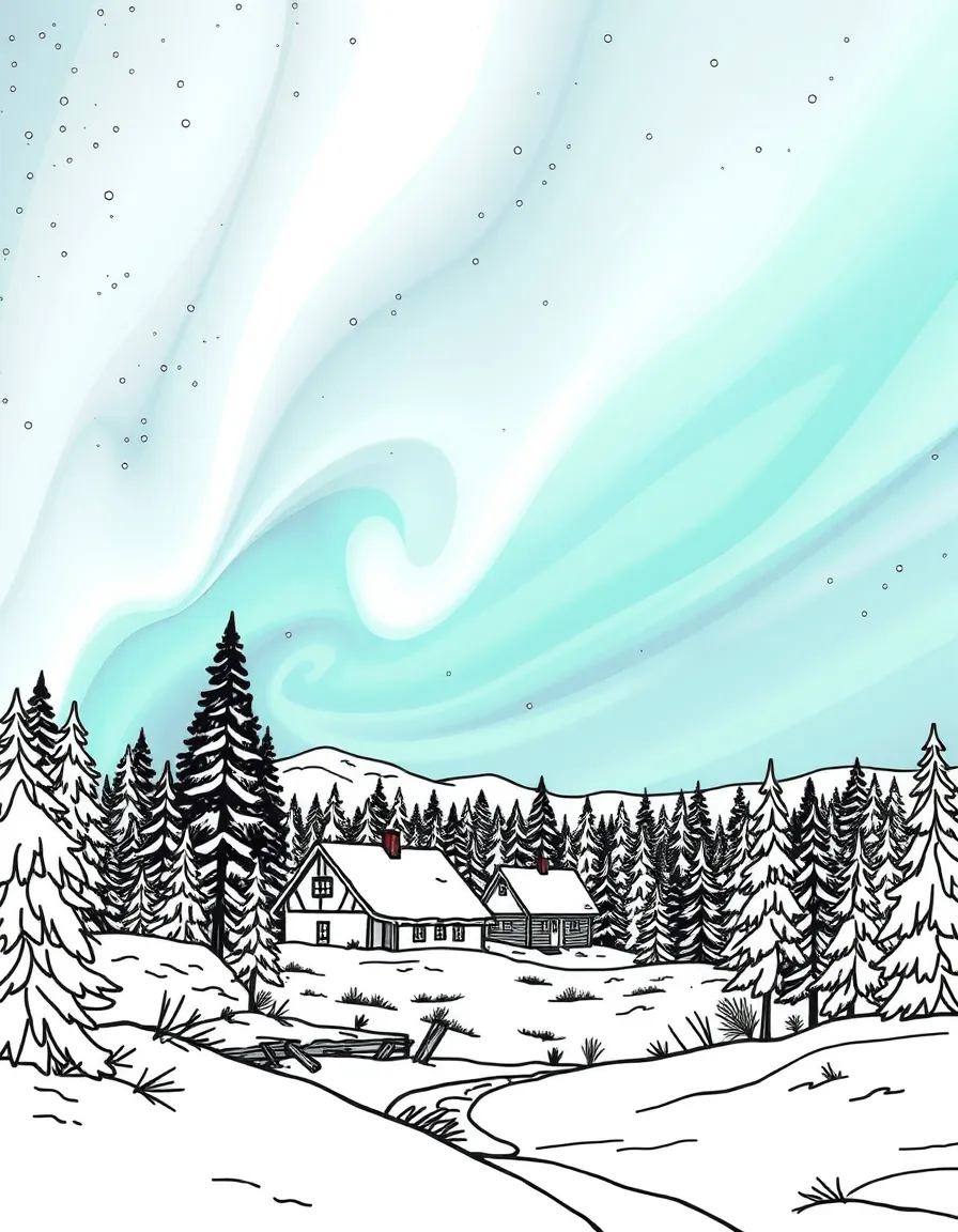 Aurora borealis (northern lights) over snowy Swedish landscape