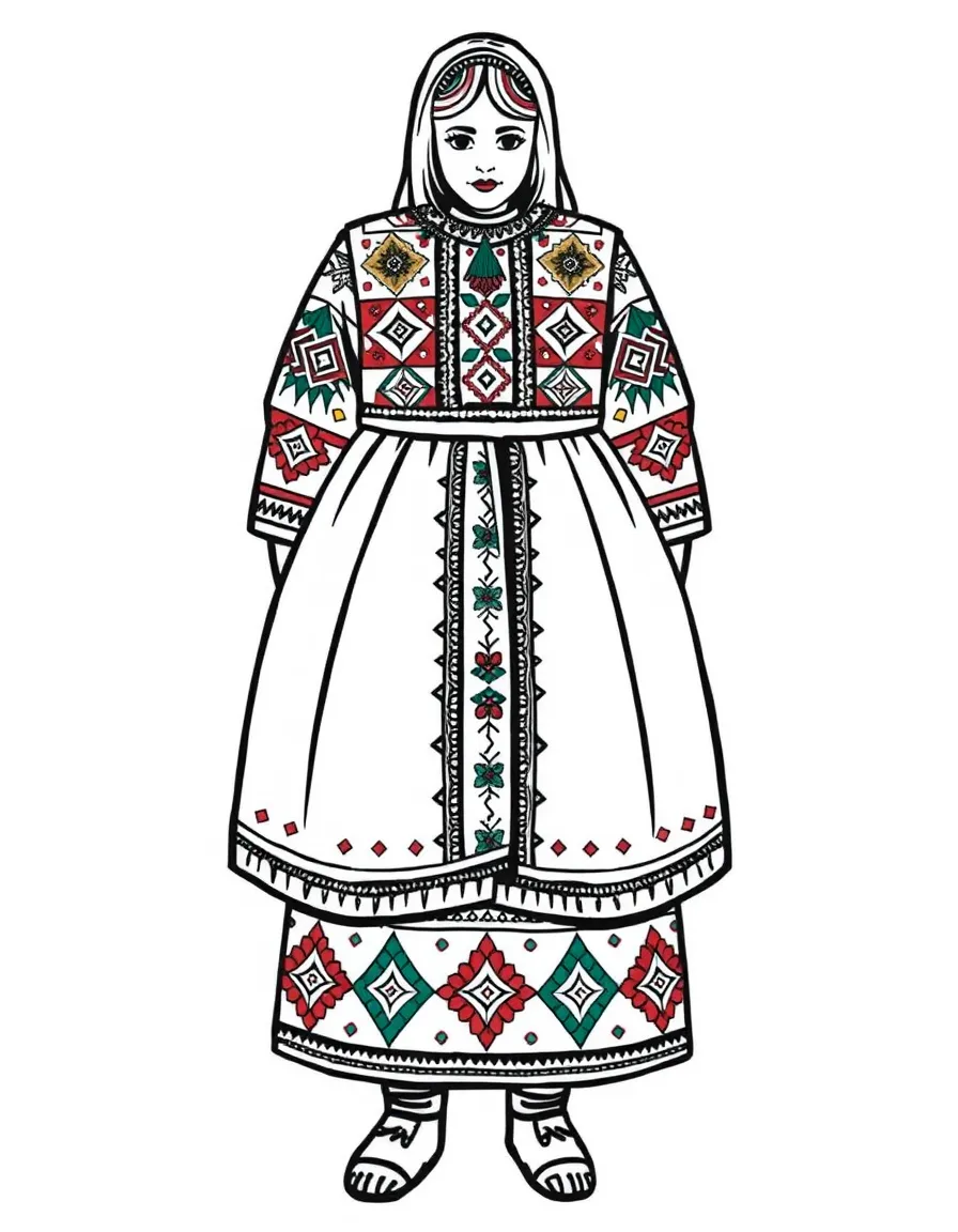 Sami traditional dress (gákti) with colorful geometric patterns