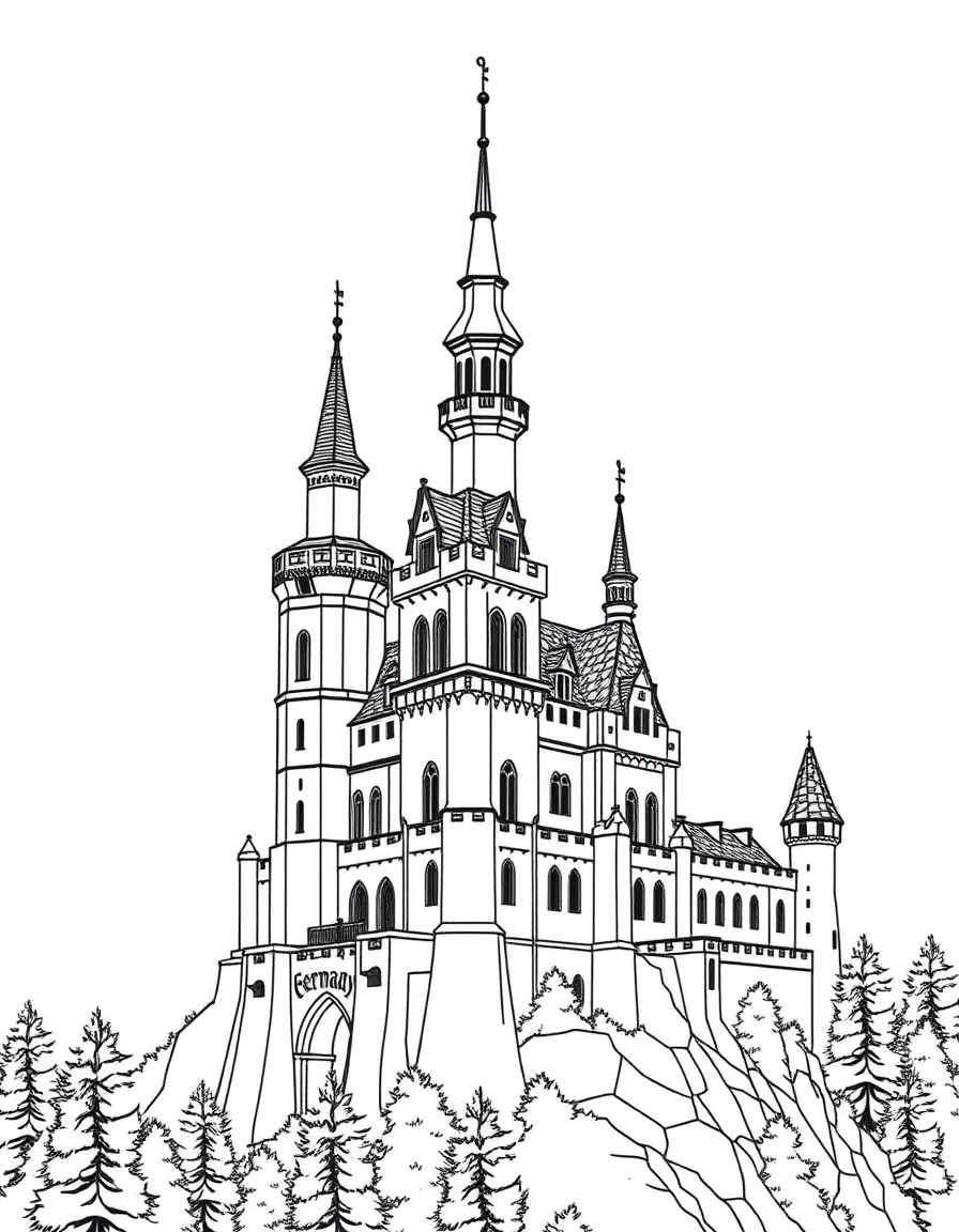 (Germany) Neuschwanstein Castle with towers and fairy-tale architecture