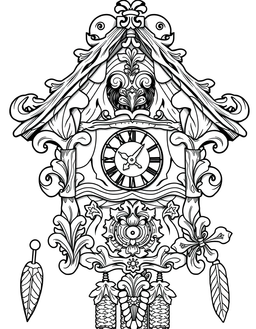(Germany) Black Forest cuckoo clock with intricate wooden details