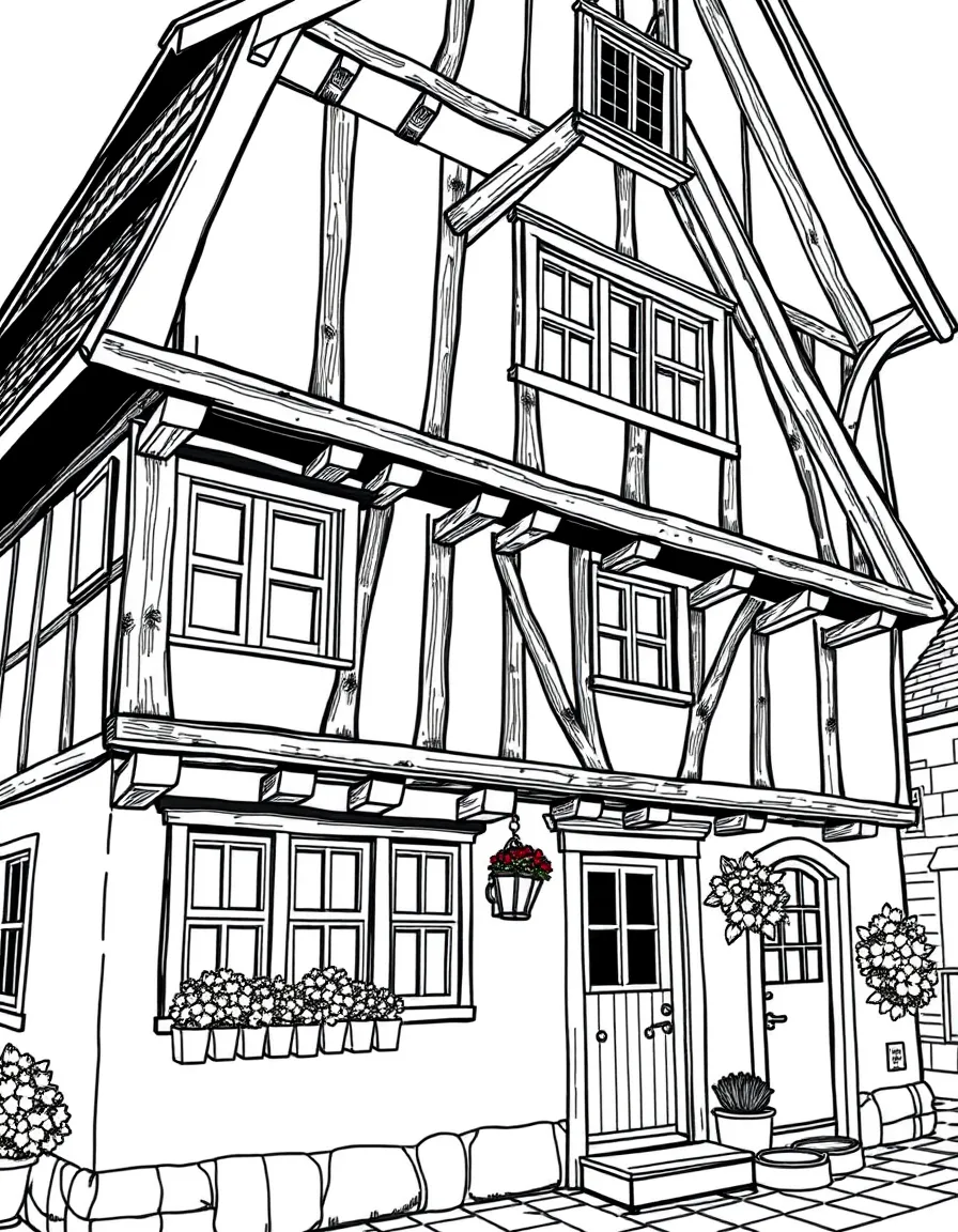 (Germany) Traditional half-timbered house (Fachwerkhaus) with wooden beams