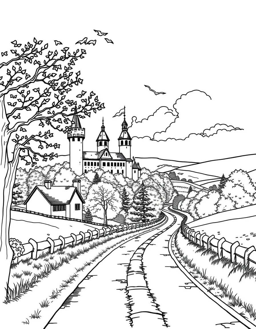 (Germany) Romantic Road countryside scene with castles