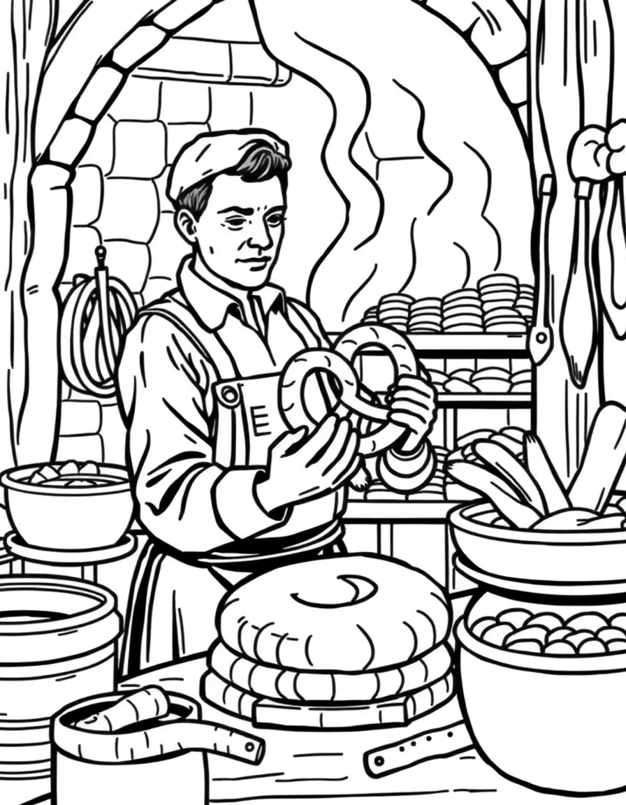 (Germany) German pretzel baker at work