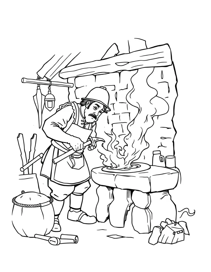 (Germany) Traditional German blacksmith at forge