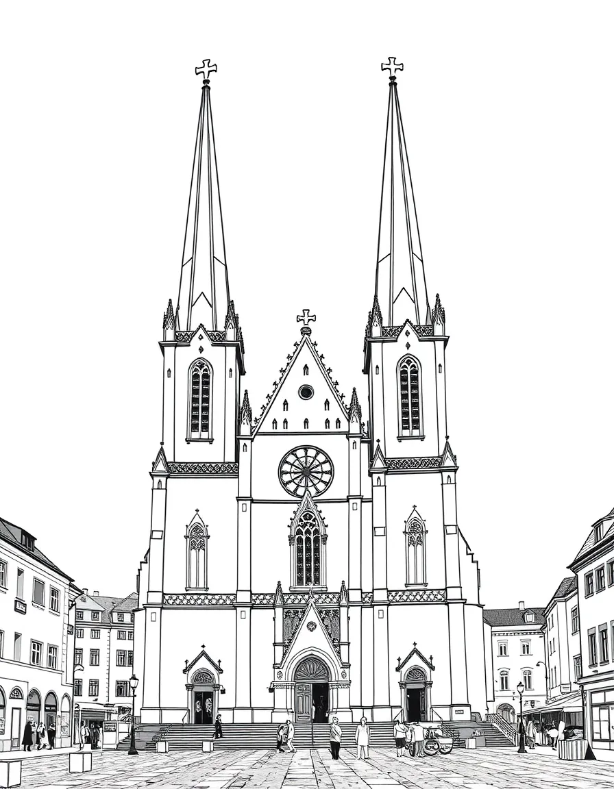 (Poland) St. (Poland) Mary's Basilica in Krakow's Main Market Square with its two asymmetrical towers