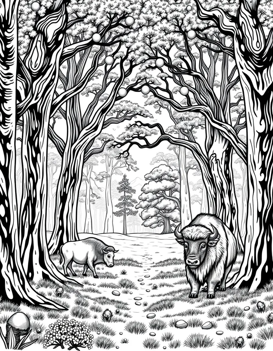 (Poland) Białowieża Forest with ancient oak trees and European bison