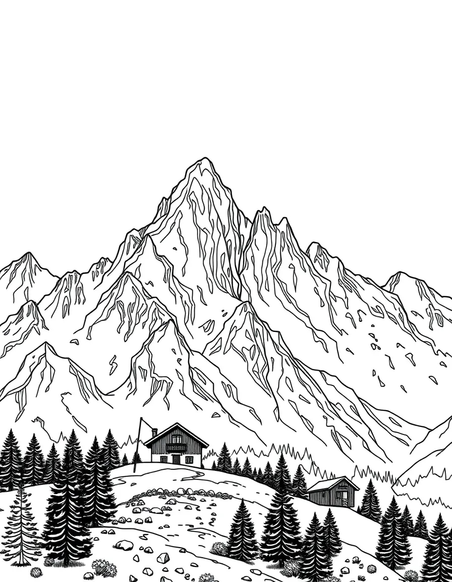 (Poland) The Tatra Mountains with jagged peaks and mountain huts