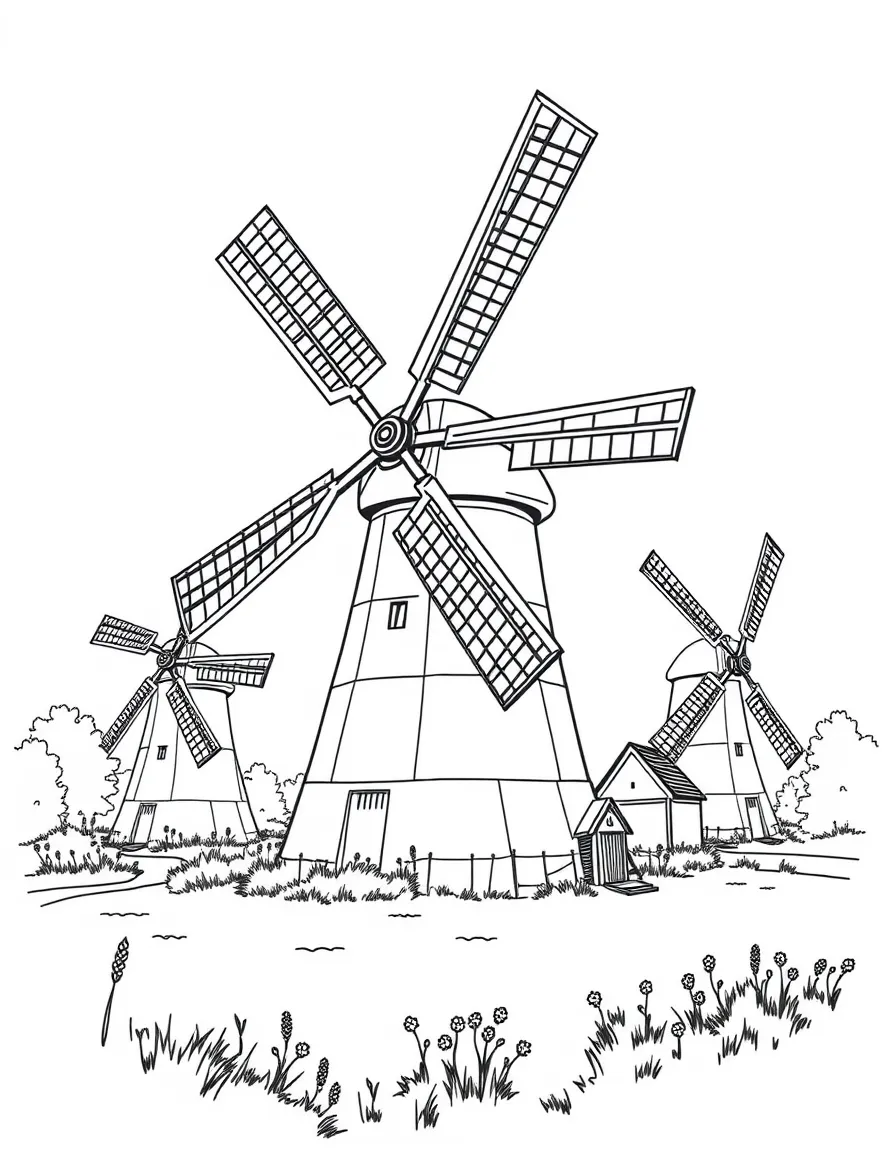 (Poland) Traditional Polish windmills with their large wooden blades