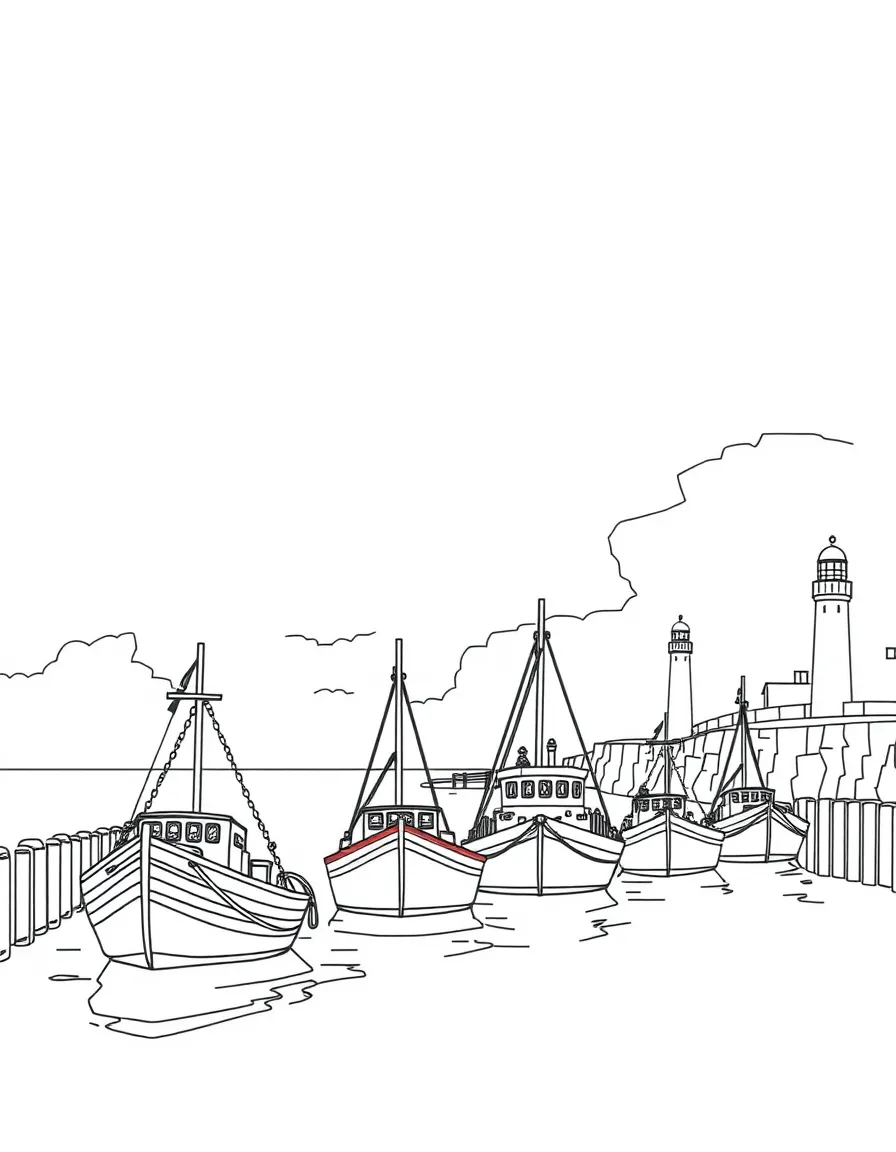 (Poland) Baltic Sea coastline with traditional fishing boats and lighthouses