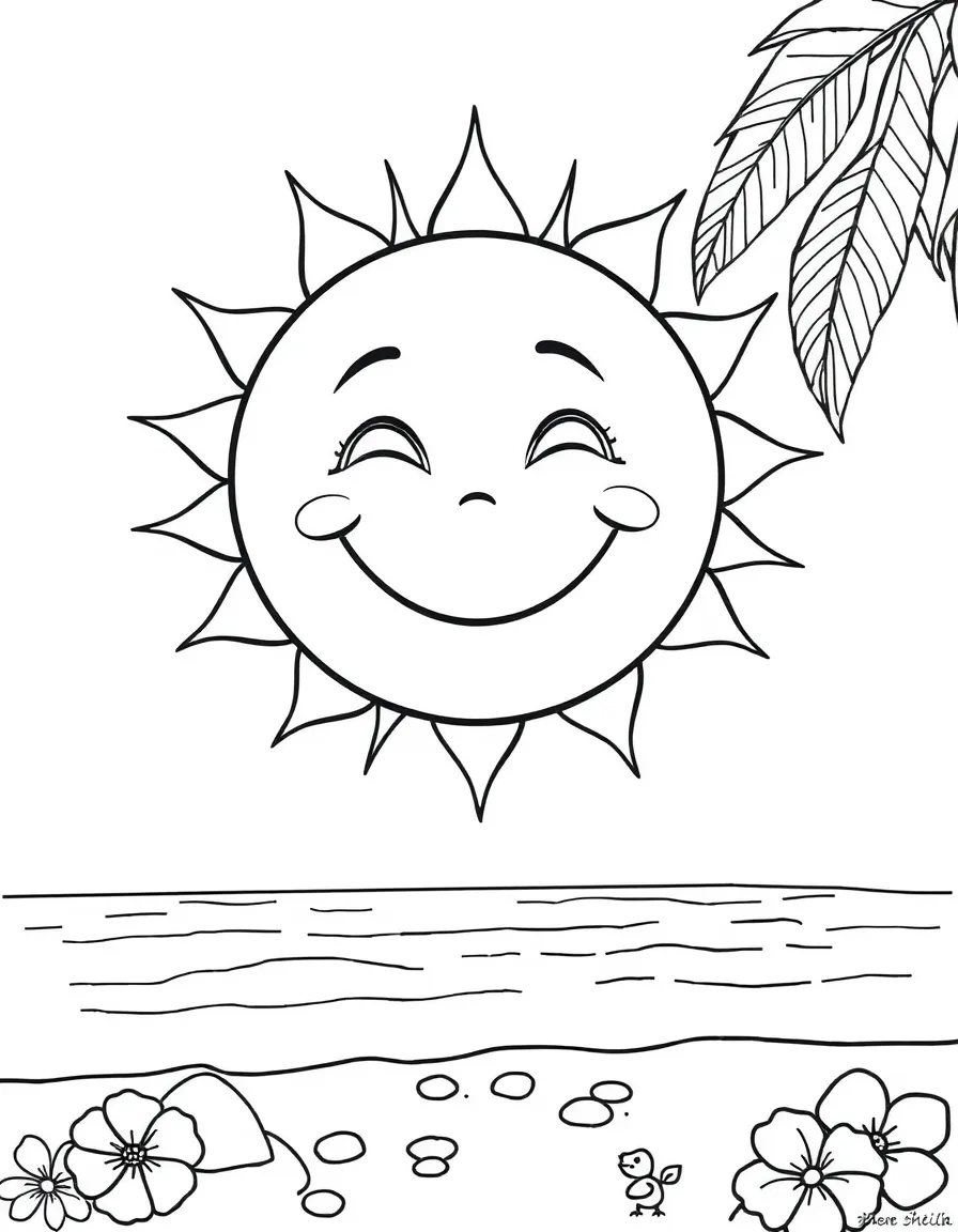 (Hawaii) A smiling sun over a beach.