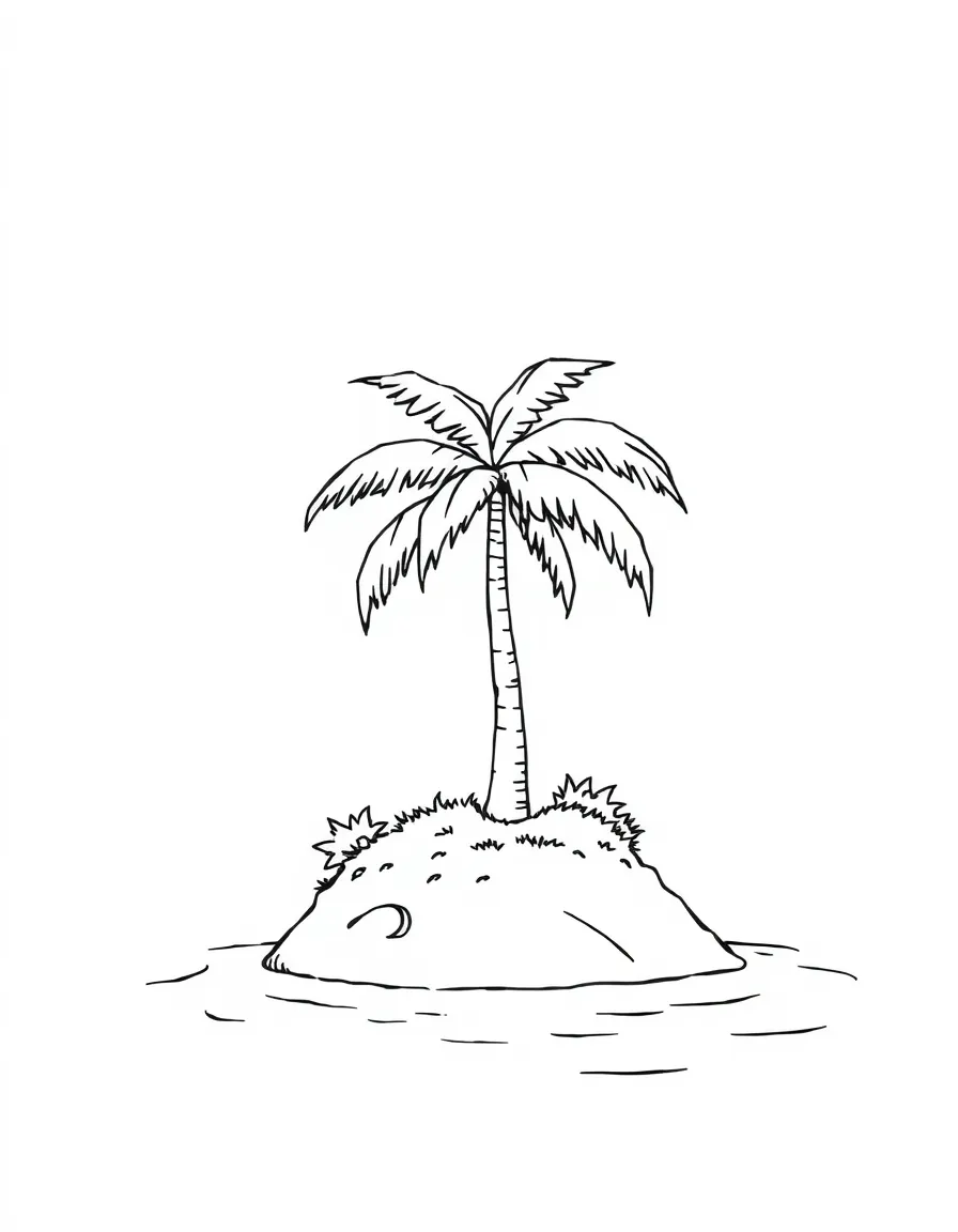 (Hawaii) A small island with a palm tree.