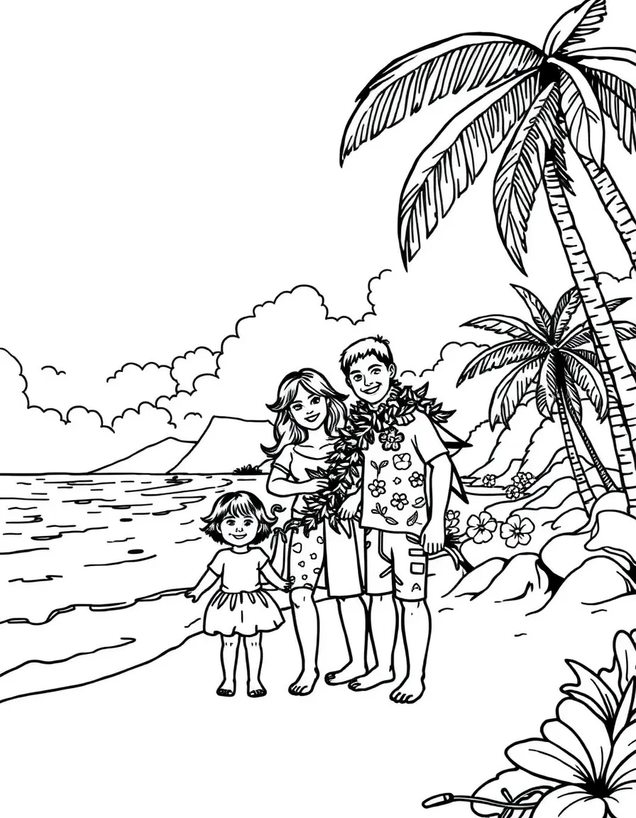 (Hawaii) A happy family at the beach.
