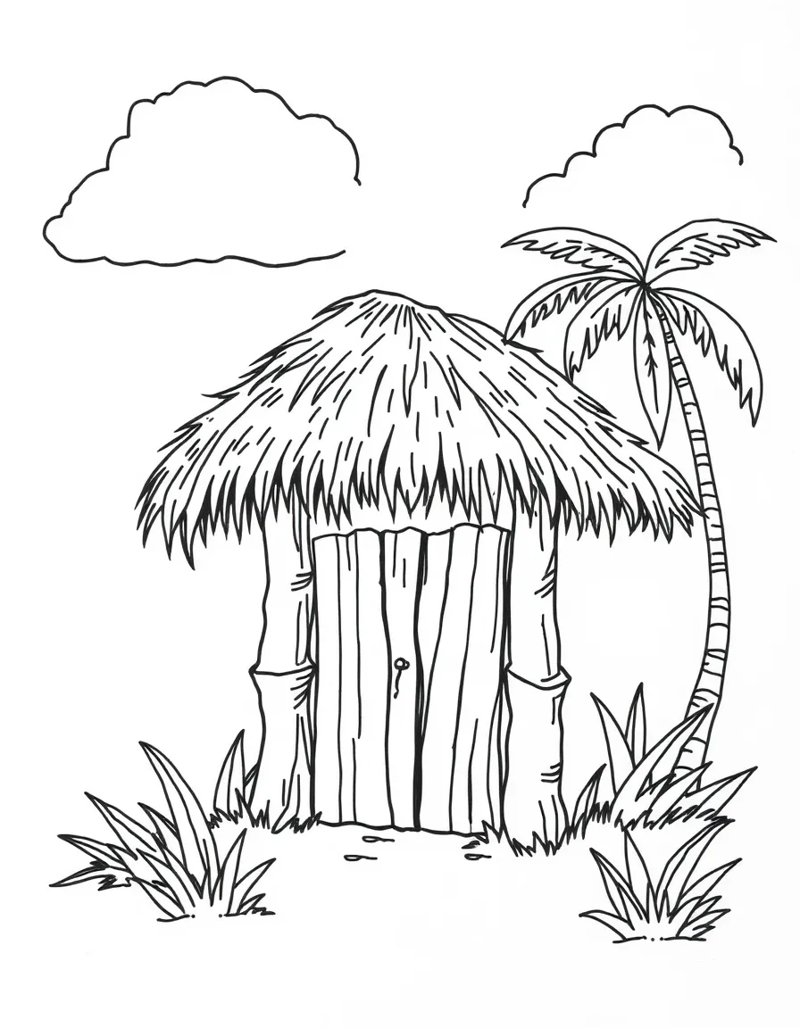 (Hawaii) A small grass hut.