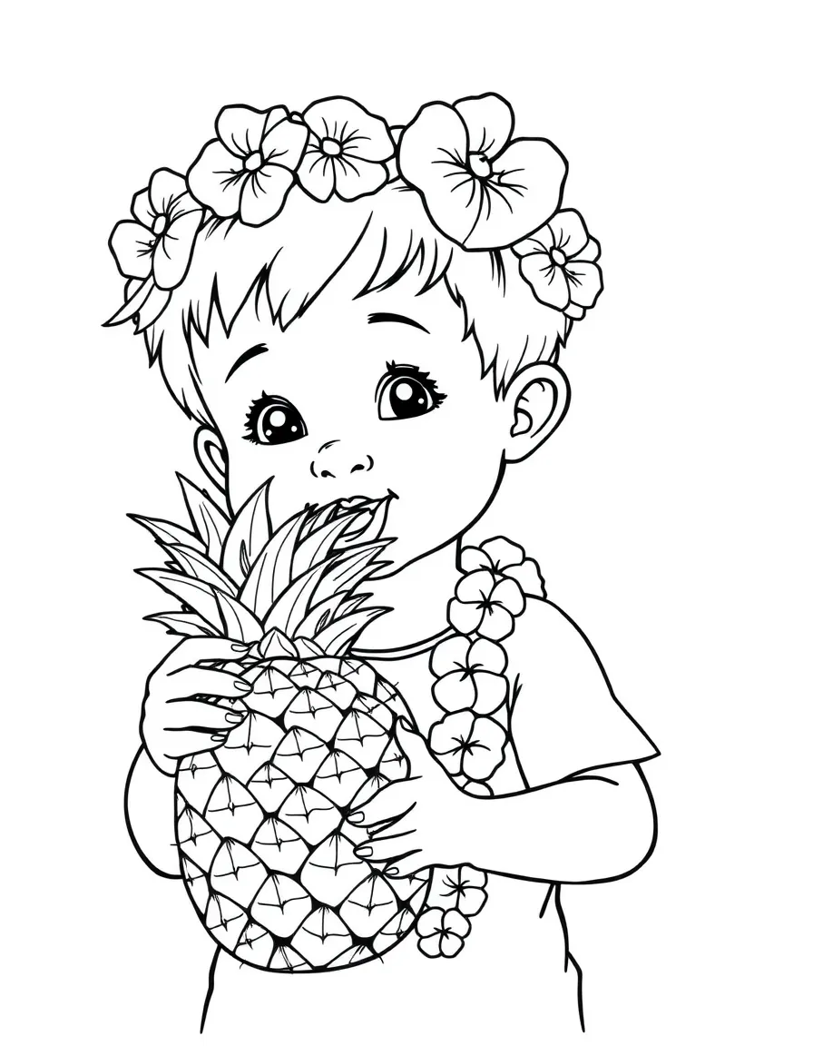 (Hawaii) A child eating a pineapple.