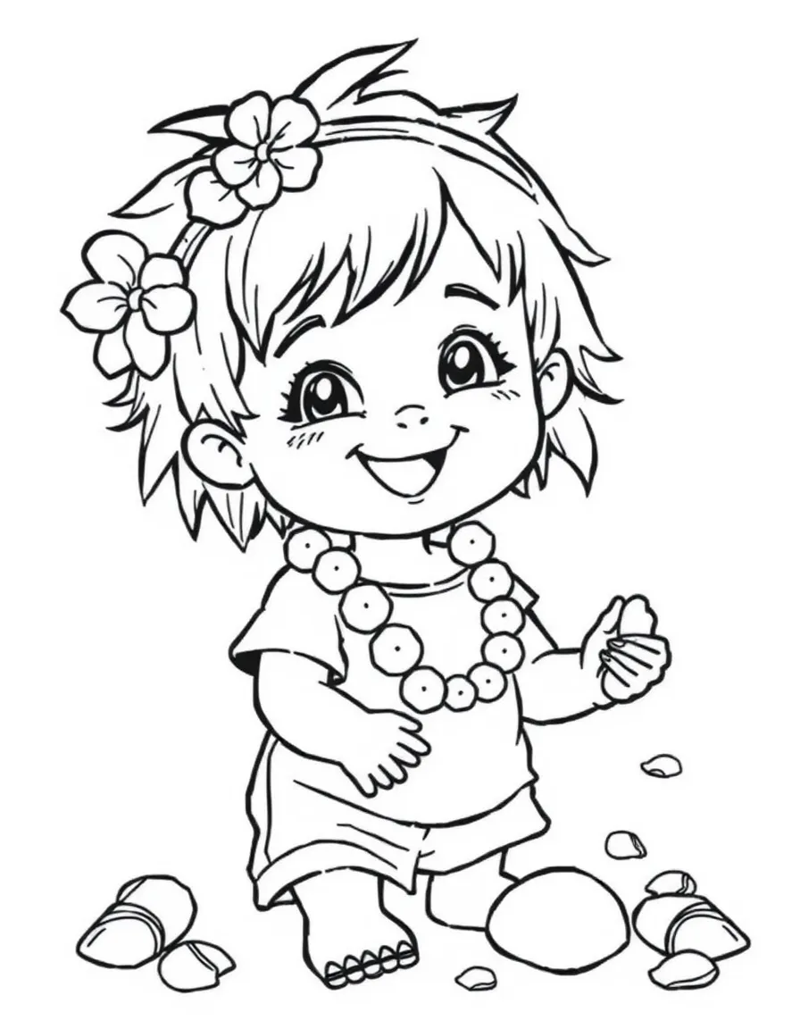 (Hawaii) A happy child collecting shells.