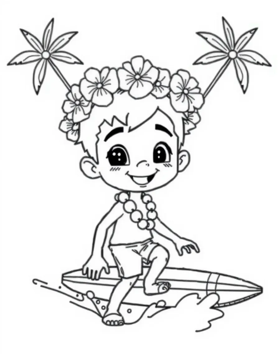 (Hawaii) A happy boy surfing.