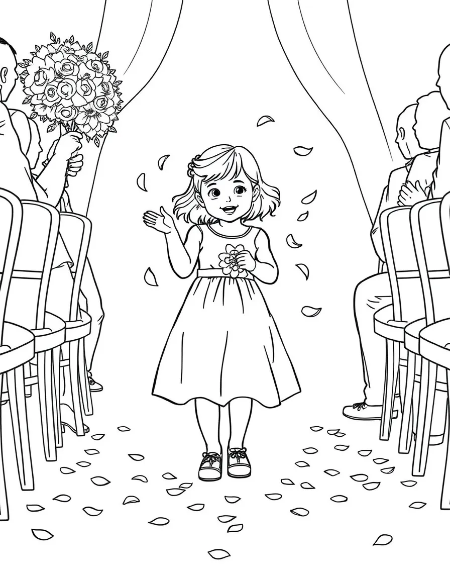 A flower girl scattering petals down the aisle