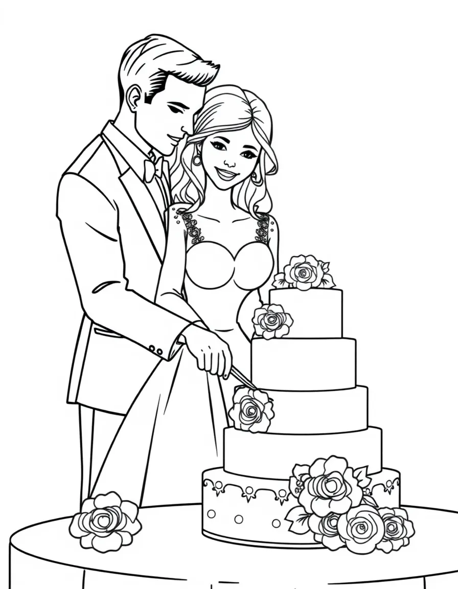 A couple cutting the wedding cake