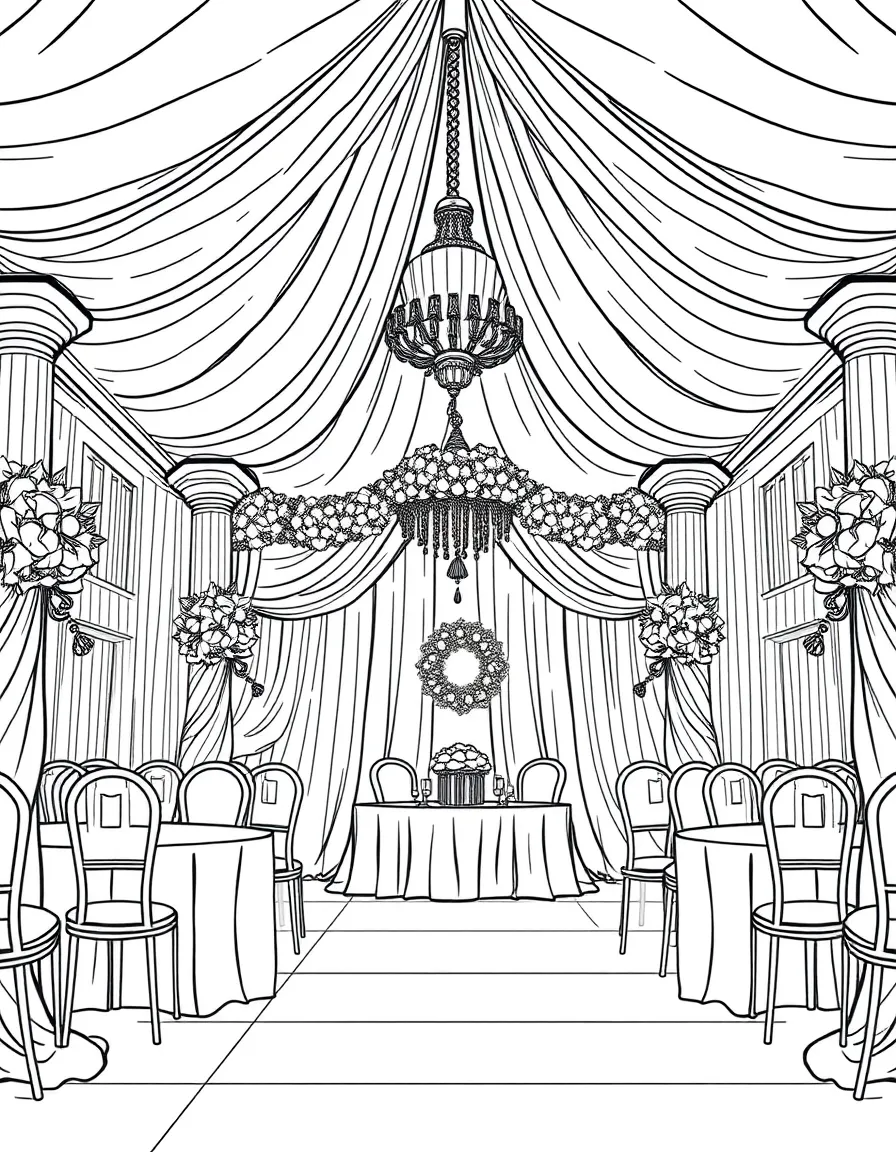 A decorated wedding reception hall