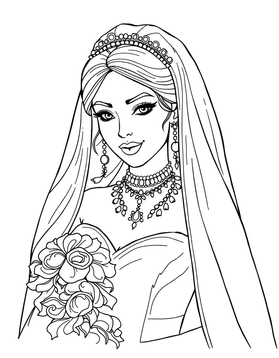 A bride wearing a veil and jewelry
