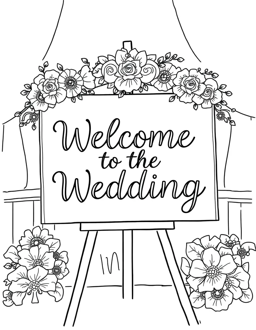 A wedding sign that says “Welcome to the Wedding”