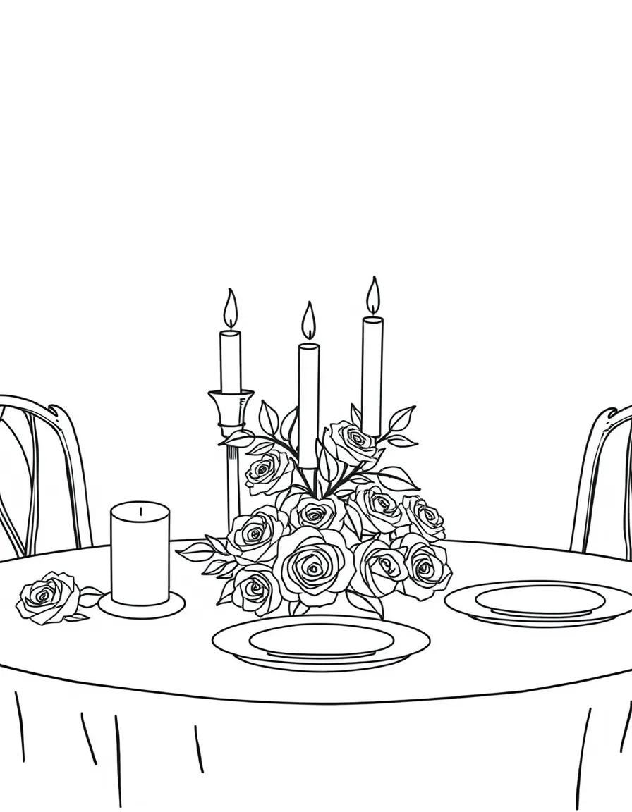 A table setting with candles and roses