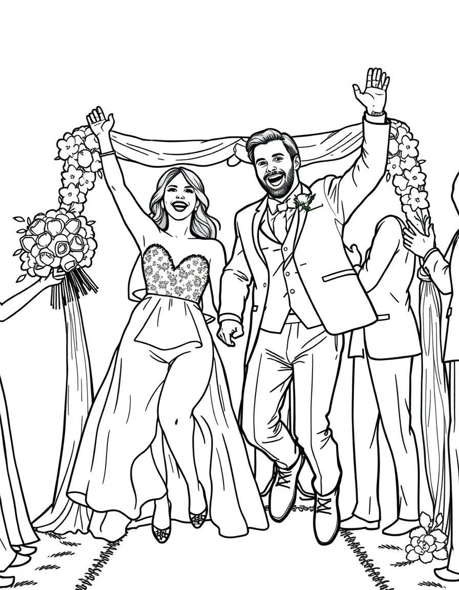 A couple jumping for joy after the ceremony
