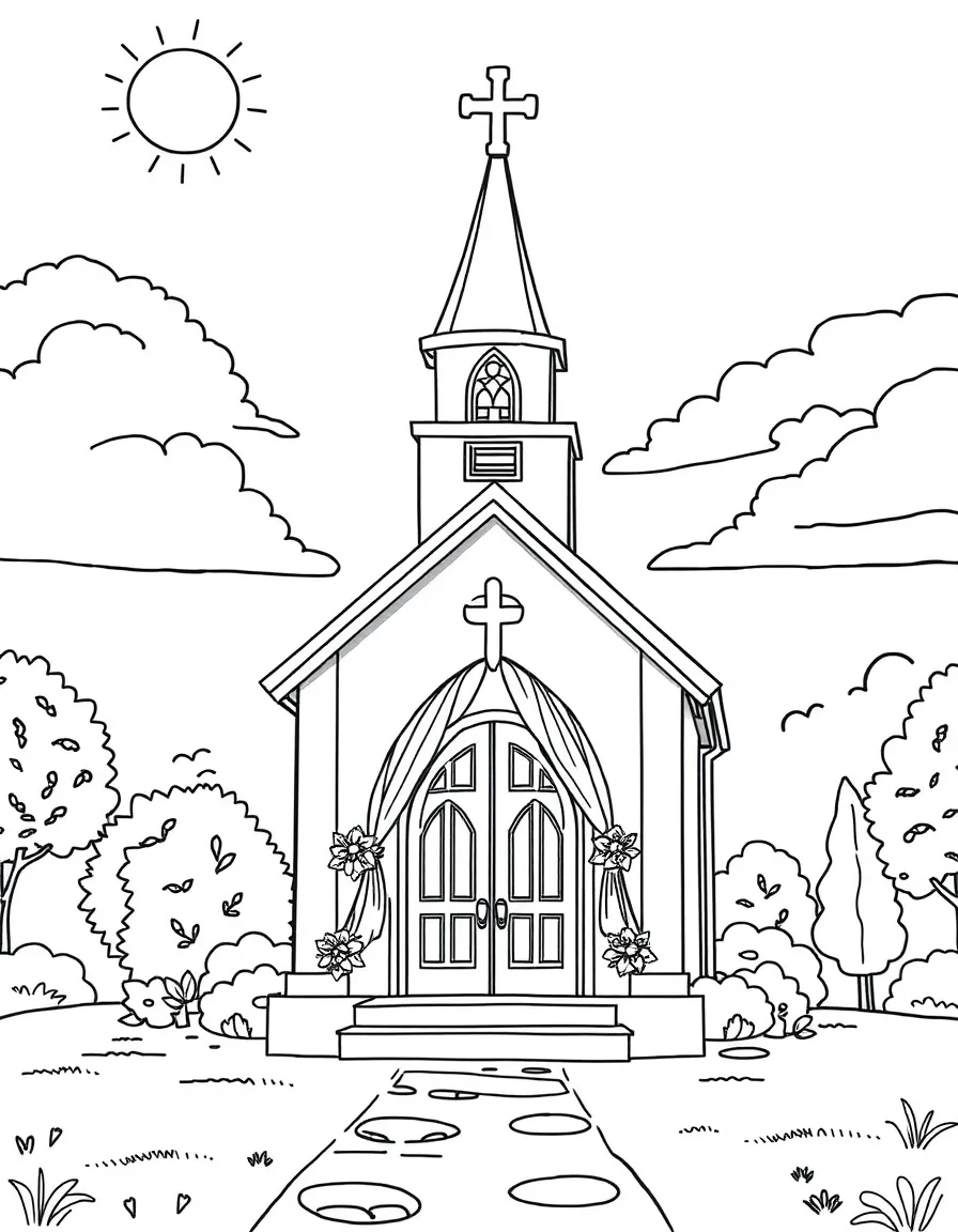 A wedding chapel on a sunny day