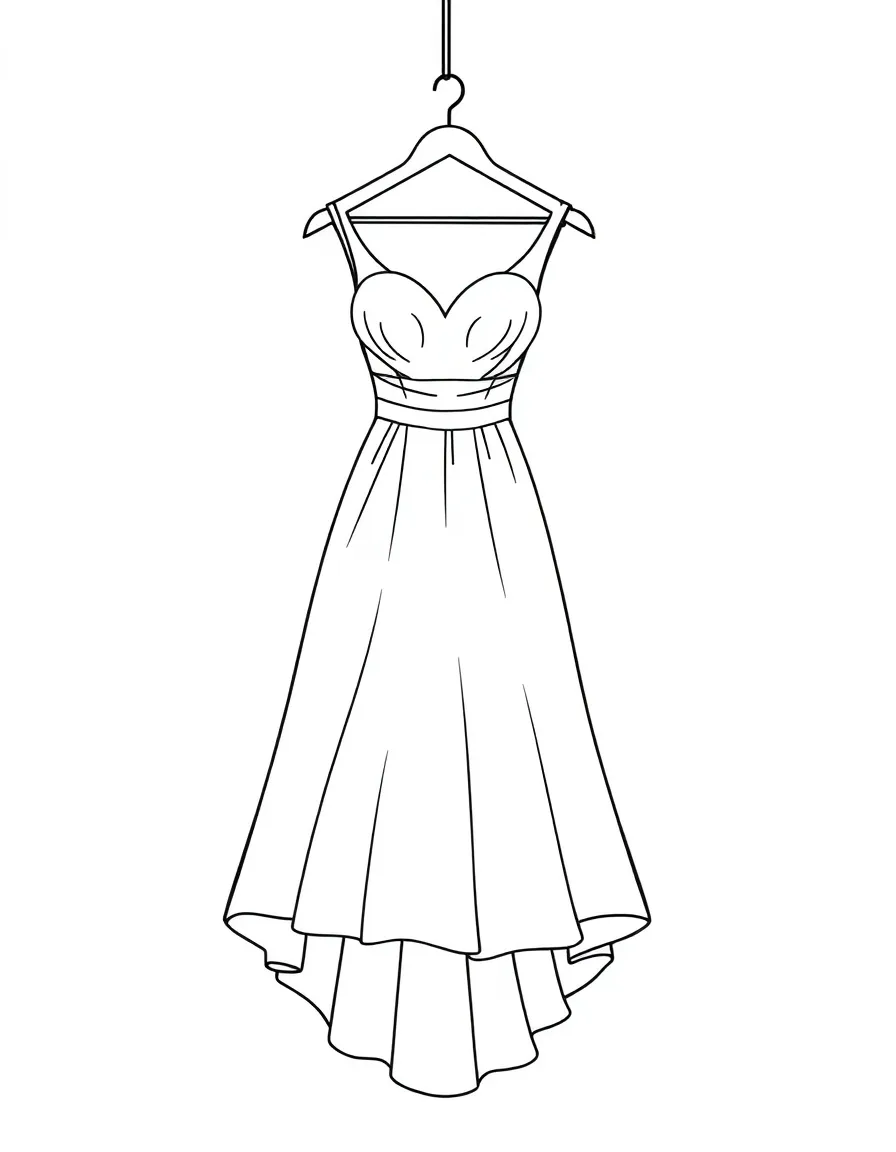 A wedding dress hanging on a hanger