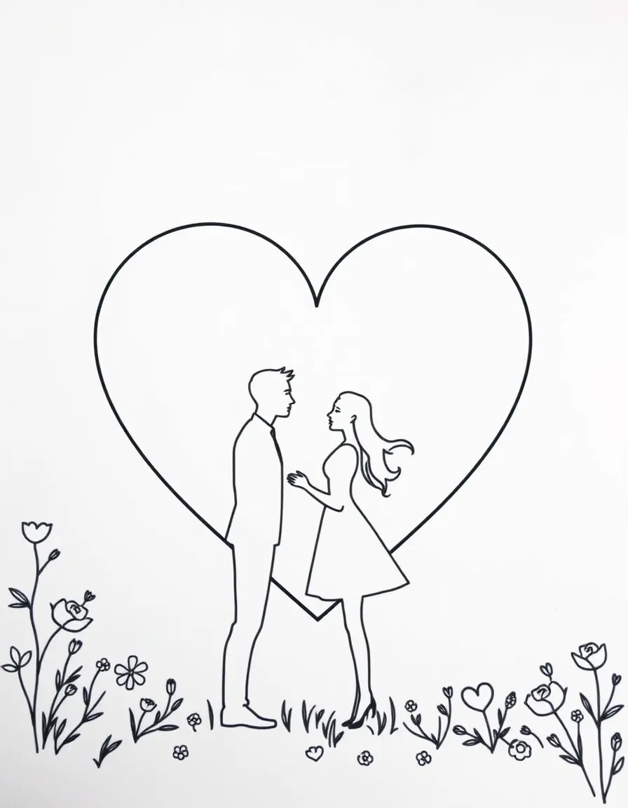 A couple in silhouette inside a heart