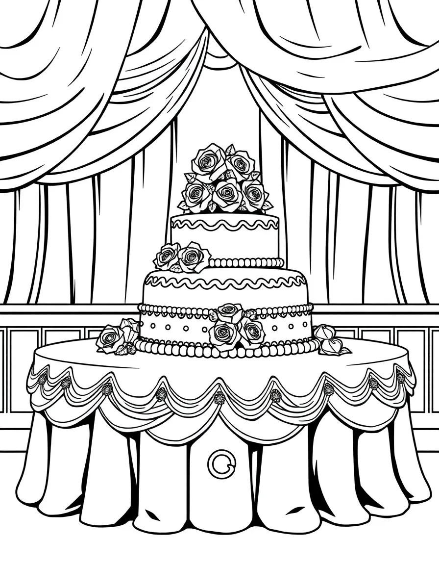 A decorated wedding cake table