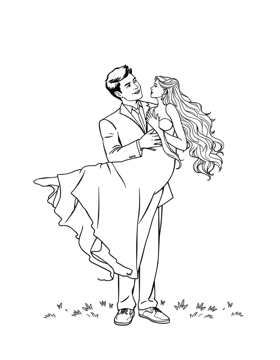 A groom lifting the bride playfully