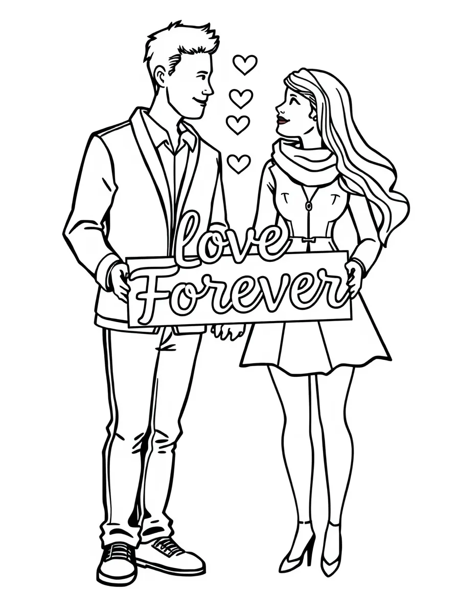 A couple holding "Love Forever" sign