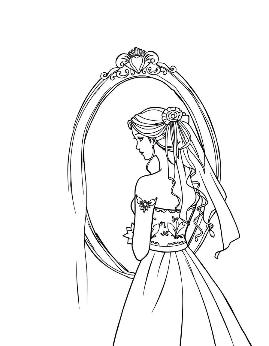 A bride looking in the mirror