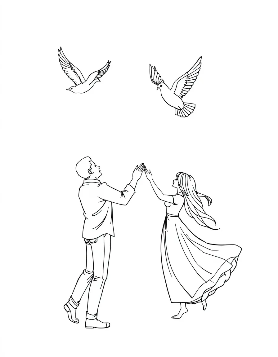 A couple releasing doves