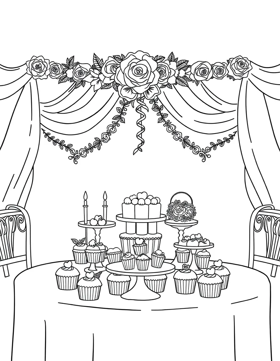 A wedding table with desserts and cupcakes