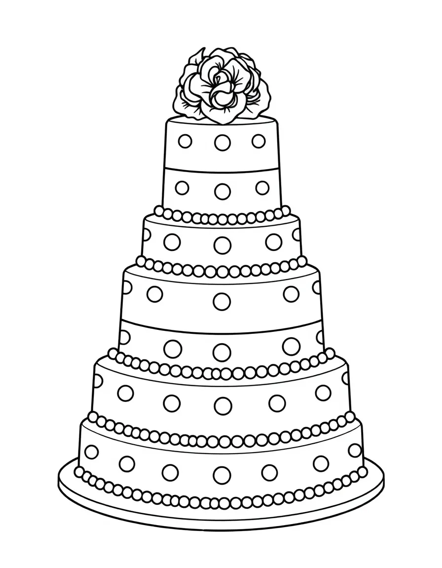 A tiered wedding cake with polka dots
