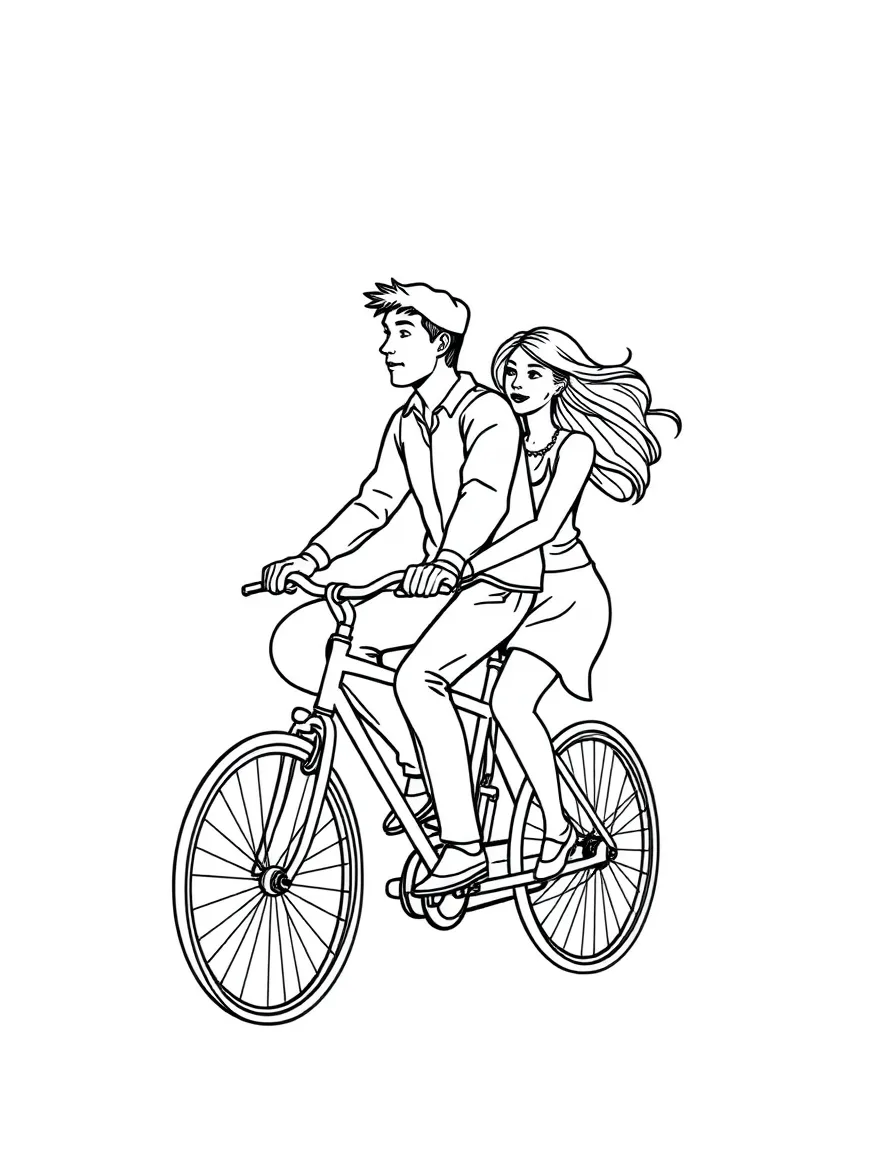 A couple riding a tandem bicycle