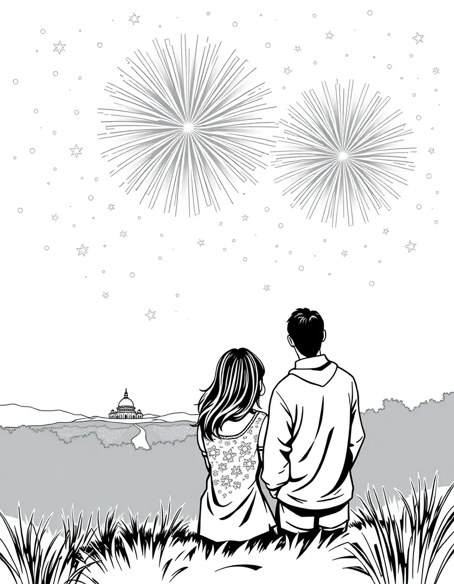 A couple watching fireworks