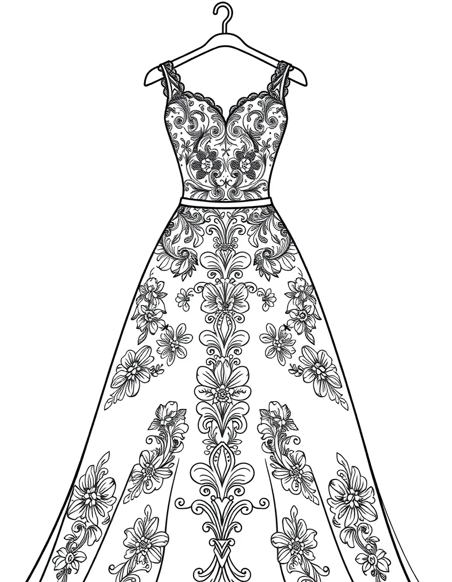 A wedding dress with lace patterns