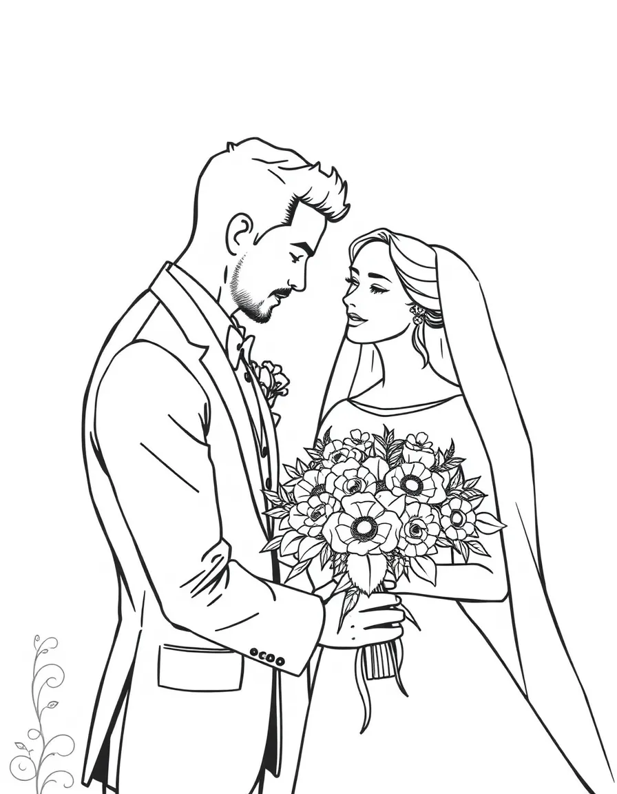 A groom giving flowers to the bride