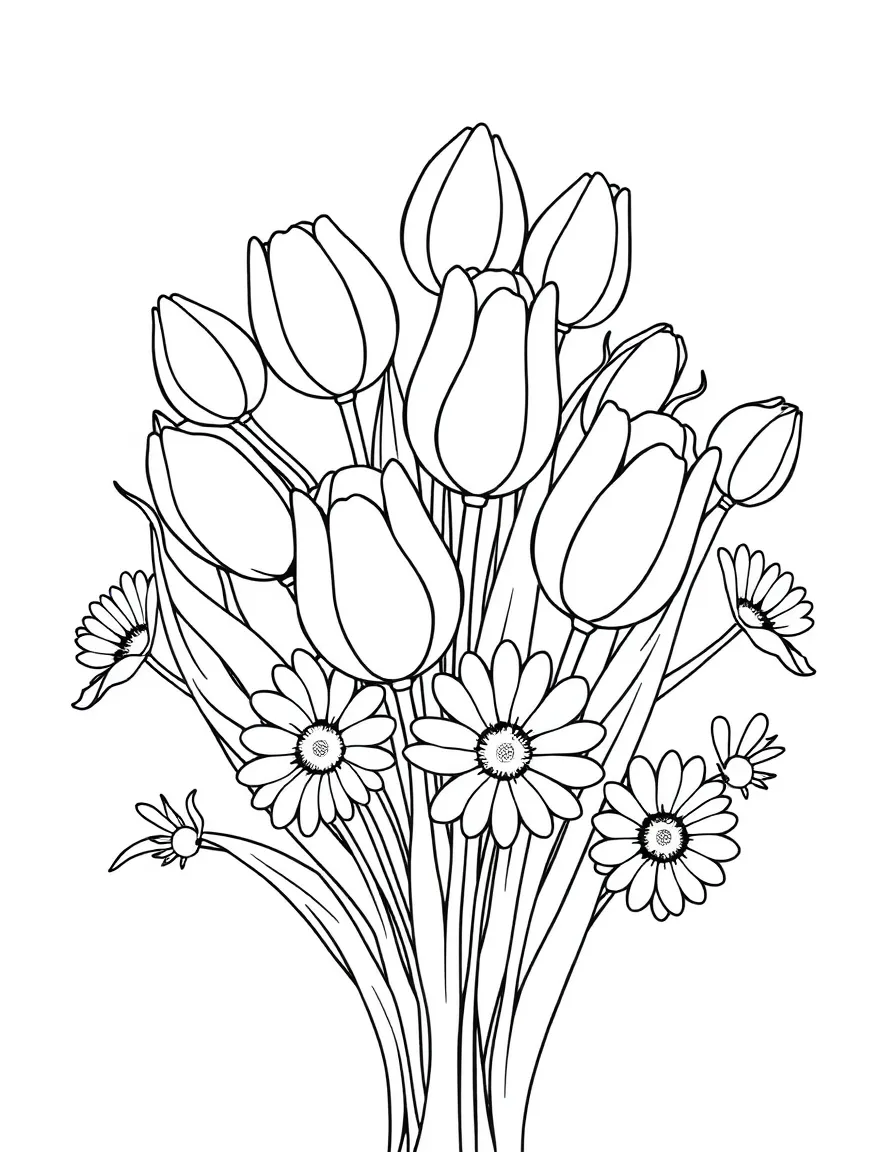 A bouquet of tulips and daisies