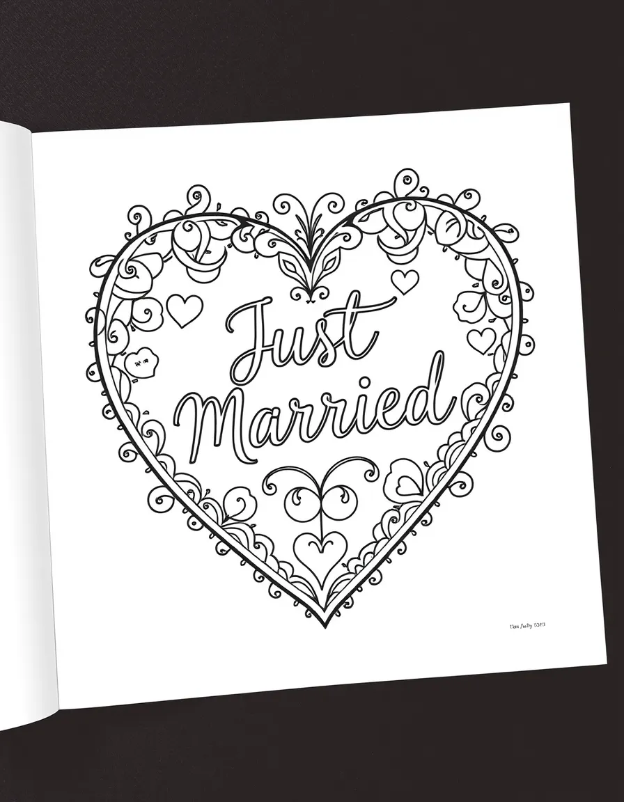 A heart with “Just Married” inside