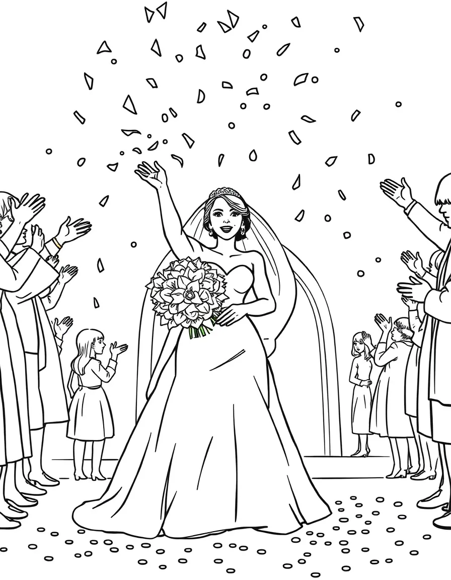 A bride throwing confetti