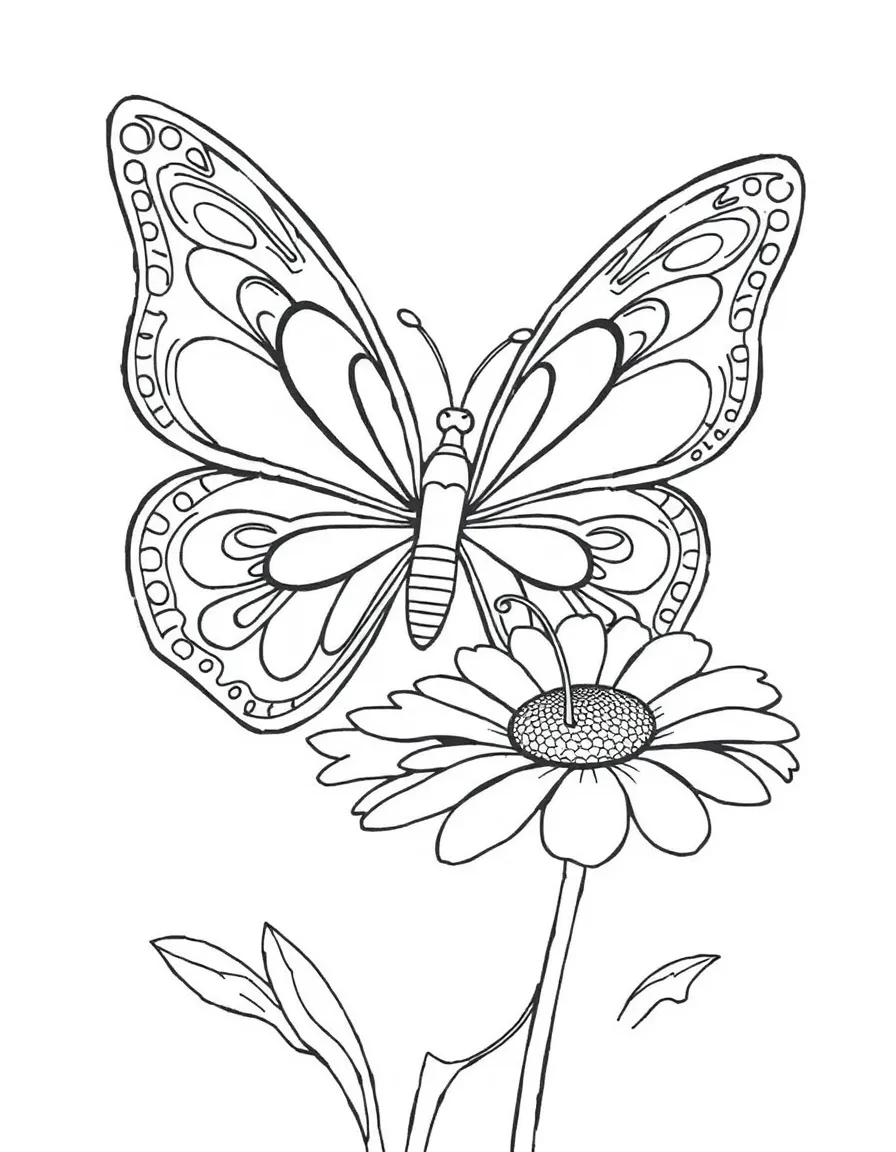 A butterfly with large decorated wings landing on a daisy