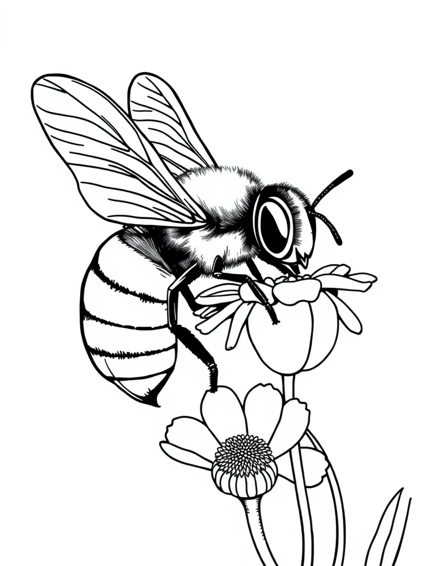 A hover fly mimicking a bee near flowers