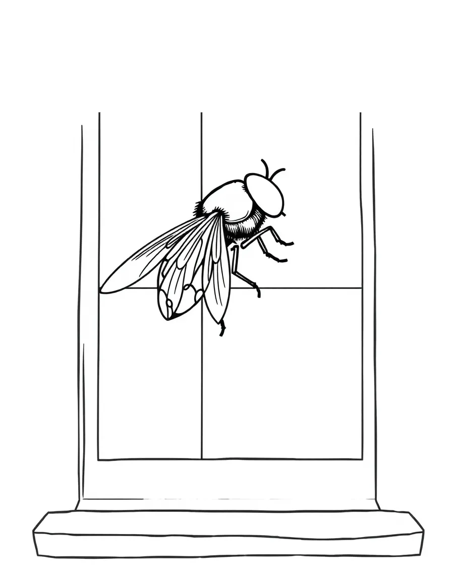 A house fly on a windowsill