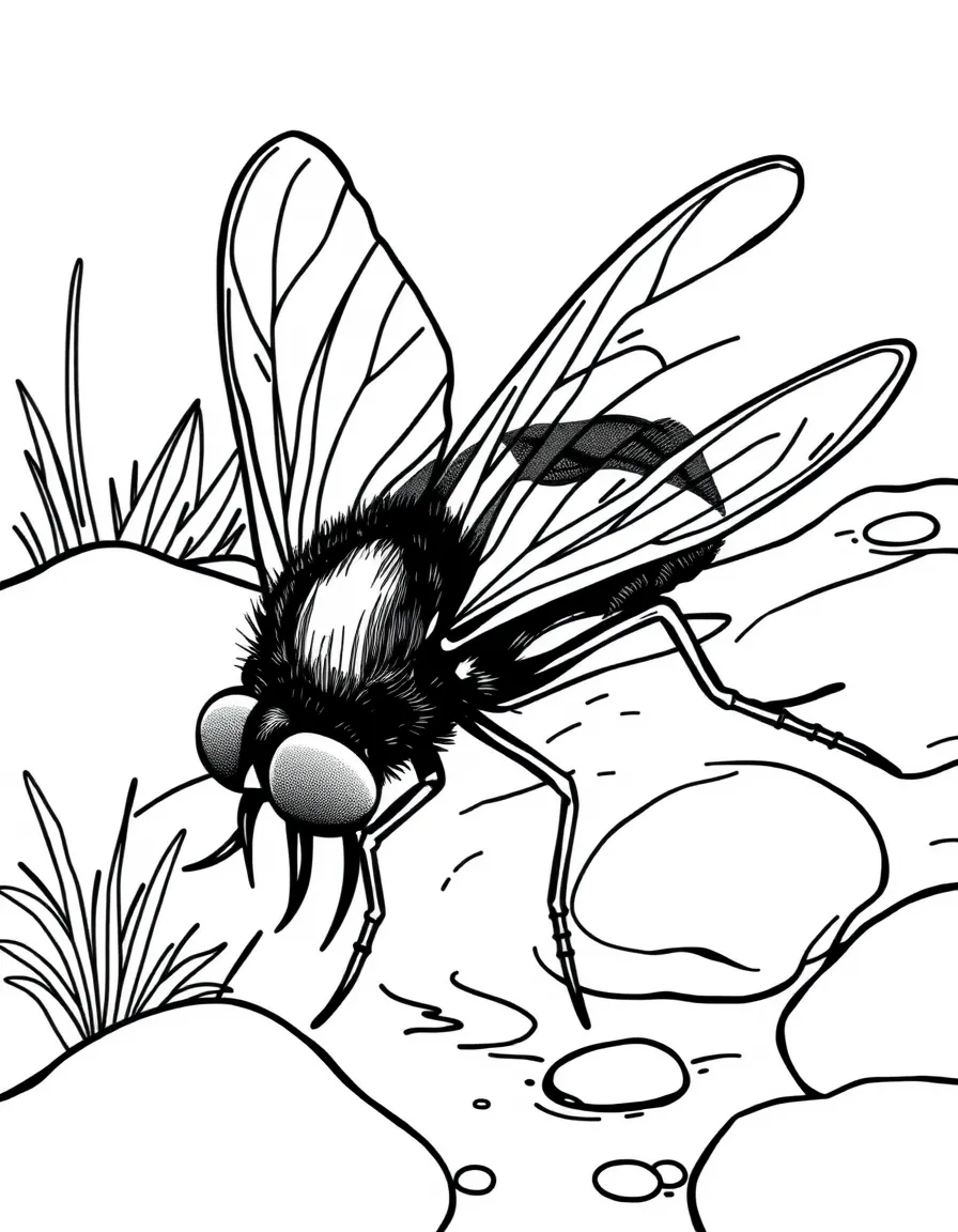 A black fly near a stream