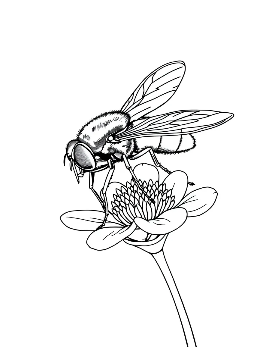 A thick-headed fly on a flower